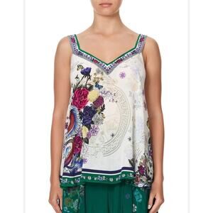 Camilla V-neck Strap Top Tank/Tunic, Gentle Moon, 100% Silk | M | Whimsical Boho